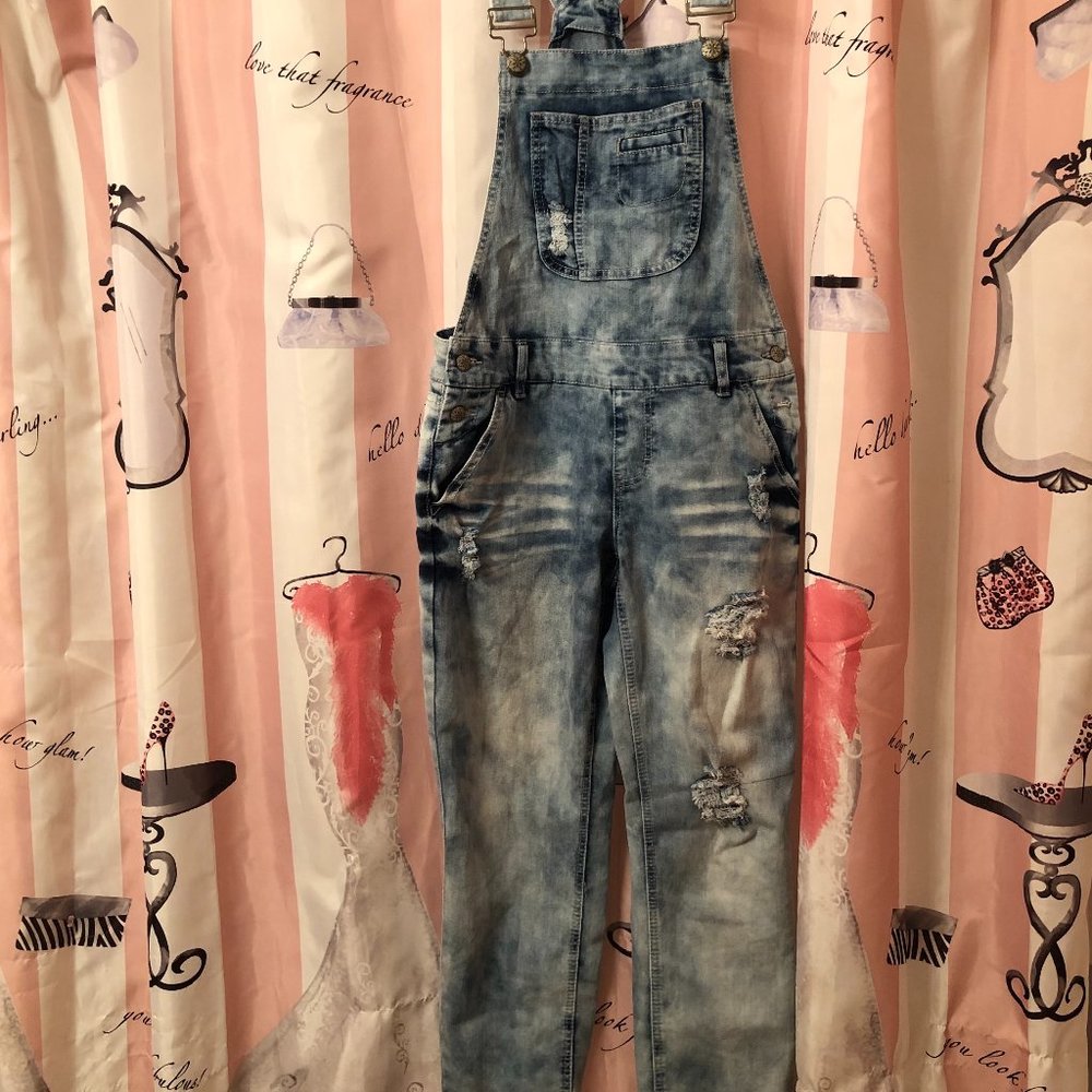 Distressed  Denim Overalls